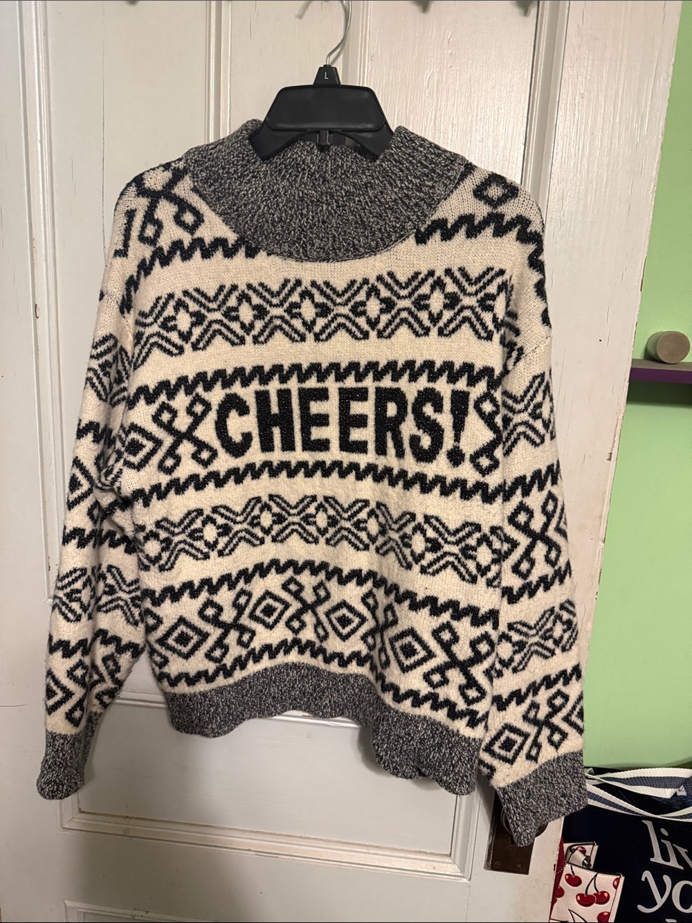 a new day Black & Cream 'CHEERS!' Turtleneck Sweater